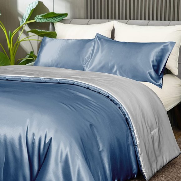 New Cooling Satin Comforter Set Soft Silky Cooling Down Alternative Reve… - Picture 1 of 9